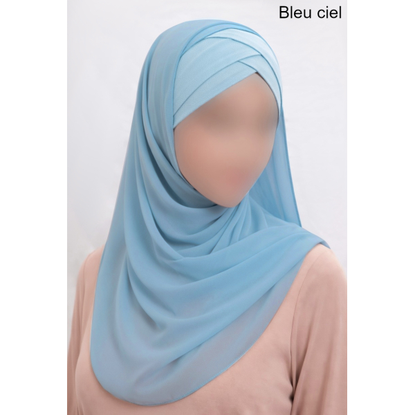 Hijab bonnet intégré croisé - Bi-matière