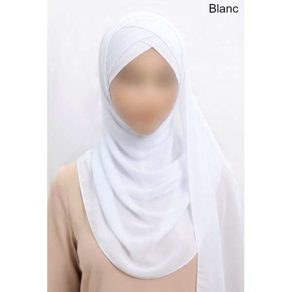 Hijab bonnet intégré croisé - Bi-matière