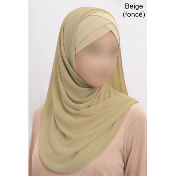 Hijab bonnet intégré croisé - Bi-matière