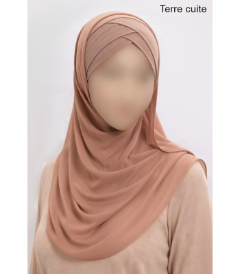 Hijab bonnet intégré croisé - Bi-matière